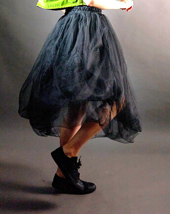 Spódnica tiulowa czarna  na plisowanej - gniecionej podszewce, soie star