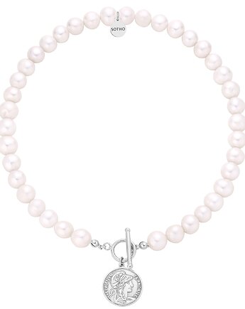 Srebrny naszyjnik z pereł naturalnych z monetą, SOTHO