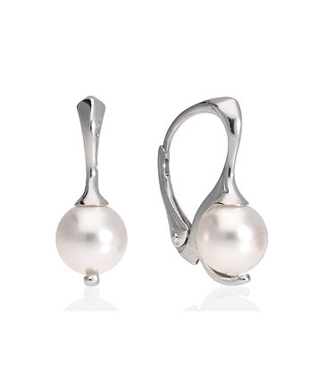 Kolczyki angielskie z białą perłą Swarovski, KOM Biżuteria