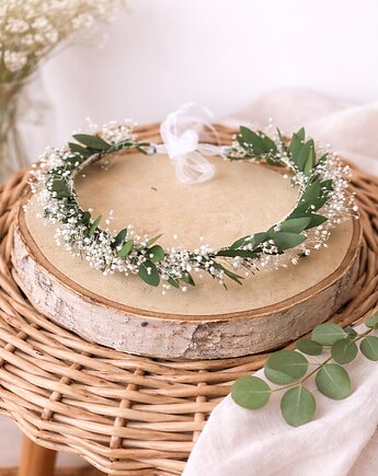 Wianek na głowę eukaliptus + gipsówki mini, Łąka