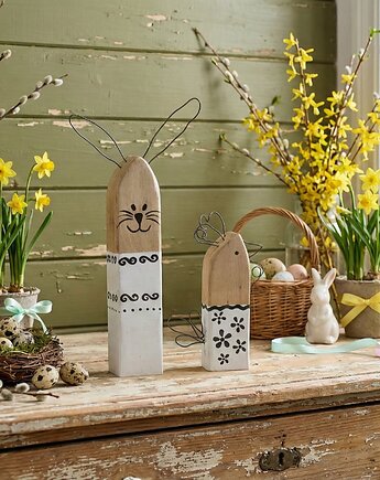 Zestaw drewnianych ozdób Zająć i Kura (Wiosenne, WIelkanocne), Panda Design