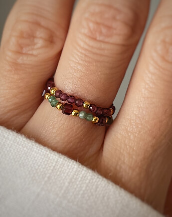 Zestaw dwóch pierścionków elastycznych szmaragd granat, Bring Biżuteria