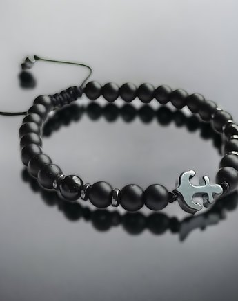 KOTWICA - onyks, hematyt - bransoletka regulowana ONE SIZE, kaktusia