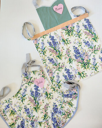 Fartuszki kuchenne kwiatowy zestaw mama i córka z imieniem, BalticBags