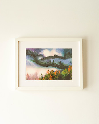 LAS , wydruk akwareli w ramie, 32,5 x 24,5 cm, Knack