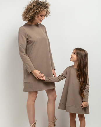 Komplet sukienek trapezowych dla mamy i córki, model 36, cappuccino, mala bajka