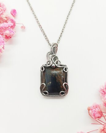 Naszyjnik Pietersyt stal chirurgiczna wisiorek handmade wirewrapping, byNostawen