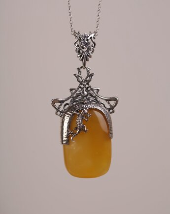 Wisiorek srebrny z jaszczurką i bursztynem bałtyckim, Andorii by Baco