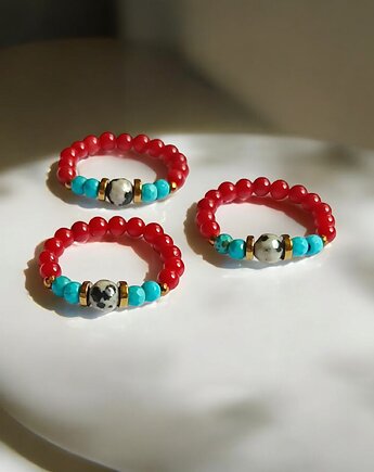 Pierścionek : INDIA : koral, jaspis, magnezyt, hematyt, kaktusia