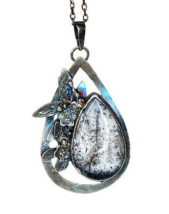 Srebrny naszyjnik z kroplą oszronionego agatu dendrytowego, Artseko