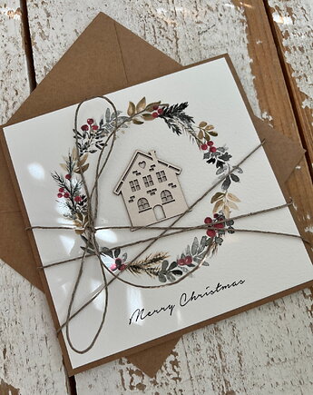 Stylowa ręcznie robiona kartka świąteczna Merry Christmas card, sorte