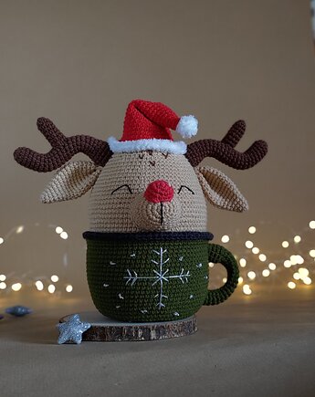 Ozdoba Jeleń w kubku, Dekoracja świąteczna, Maskotka na prezent, EcoToysByNastya