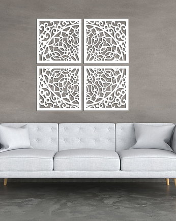 3D DEKORACYJNA GRAFIKA AŻUROWA, MAROKAŃSKI STYL, KOMPLET 4 PANELI , BIAŁY, ORNAMENTI