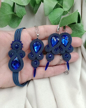Granatowa biżuteria sutasz, granatowy komplet zestaw soutache, Soutacheria