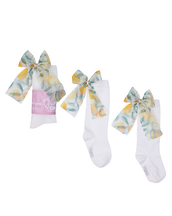 Candy Bow - Białe z cytrynką - podkolanówki dla dziewczynki, Mamas Feet
