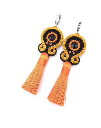 Kolczyki sutasz kolorowe pomarańczowo czarne wiosenne Cleo z chwostem, Katrina Rossa