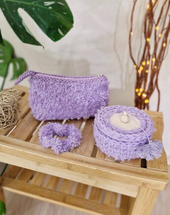 Zestaw prezentowy pod choinkę - kosmetyczka, gumka i szkatułka - lila, Damariz