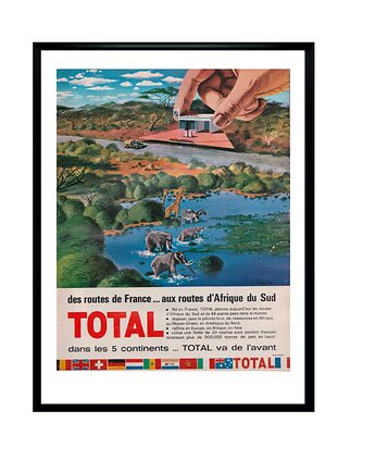 Plakat Oprawiona reklama prasowa stacji benzynowej TOTAL z 1964 r,  aut. C. B..., RiskyWalls