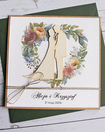 Kartka ślubna, PERSONALIZACJA, kolorowa koperta, kaktusia