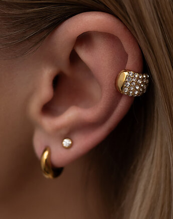 Złota nausznica z cyrkoniami ze stali chirurgicznej premium Paraiso Carmenita, Paraiso