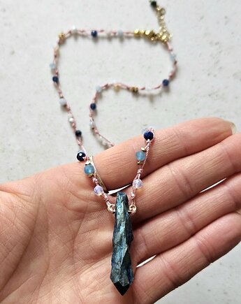 Naszyjnik N57  Kwarc tytanowy, mix kamieni, Trawelerka