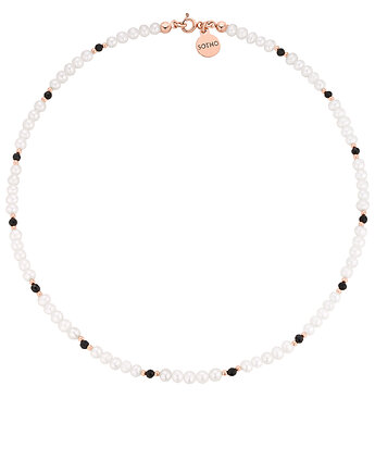 Naszyjnik z różowego złota z pereł naturalnych i onyksu, SOTHO