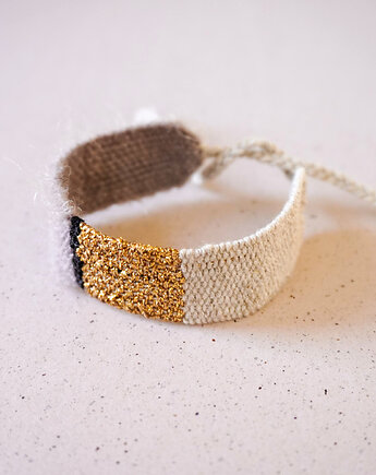 Minimalistyczna, szeroka bransoletka ręcznie robiona z nici, Słońcem Tkane
