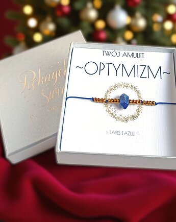 Amulet - OPTYMIZM - świąteczne pudełko - lapis lazuli, kaktusia