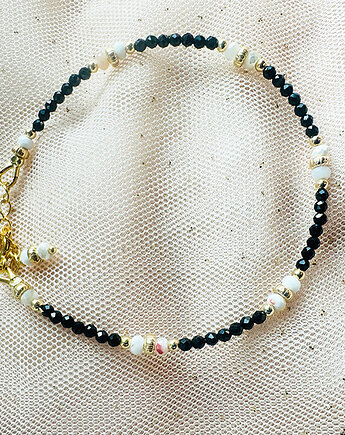 Bransoletka z kamieni onyks , czarny kamień biel, Anemon Atelier