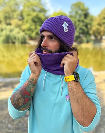 Męska czapka beanie z bawełny logo kolorowe Fiolet