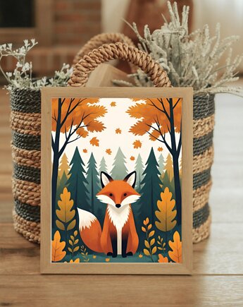 PLAKAT leśny jesienna ilustracja lis pokój dziecka, black dot studio