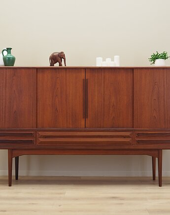 Highboard tekowy, duński design, lata 60, produkcja: Dania, Przetwory design
