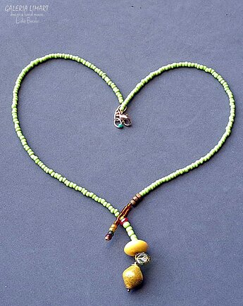 Boho, uroczy naszyjnik z drobnych koralików z cytryną, PREZENT handmade, Galeria Limart