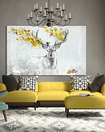 OBRAZ NA PŁÓTNIE -  120x80cm - JELEŃ JESIENIĄ, LUdesign gallery