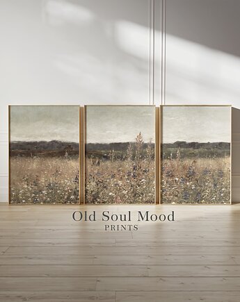 3 Plakaty / Obrazy tryptyk na płótnie Polna Kwiaty, Old Soul Mood Prints