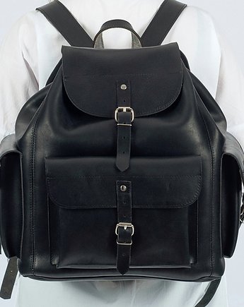 Plecak Skórzany Czarny Vintage z Kieszeniami  Belveder BR81, OSOBY - Prezent dla Mężczyzny