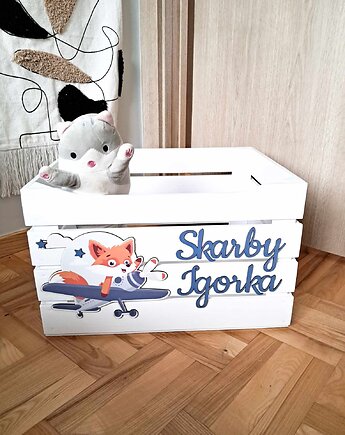 SKRZYNIA NA ZABAWKI z LISKIEM dla chłopca, prezent na urodziny, LOO LOO DREAM