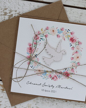 Ręcznie robiona kartka z kopertą na chrzest dla dziewczynki, sorte