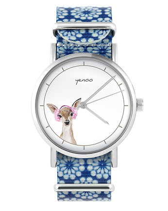 Zegarek - Sarenka - niebieski, kwiaty, yenoo