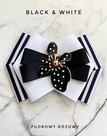 Brosza Black & White z efektowym kwiatem w kropeczki New, Pudrowy Różowy