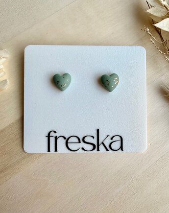 Kolczyki Serca 3D - szałwiowe  ze złotem, freska