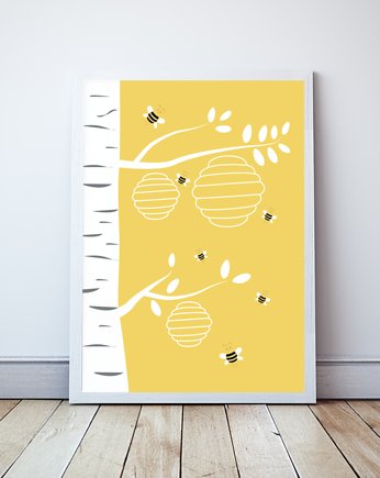 Miodowy plakat dla dzieci, Bee Happy, Wallie Studio Dekoracji
