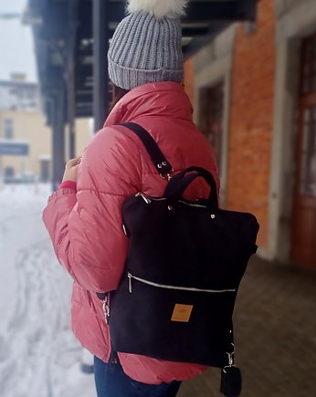 Torebko plecak 2w1 z czarnego nubuku, sabi tatka