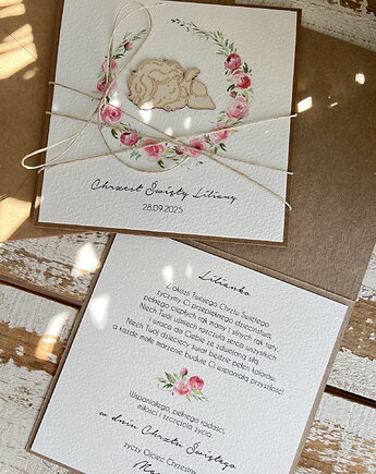 Ręcznie robiona kartka na chrzest pamiątka chrztu z personalizacją, sorte