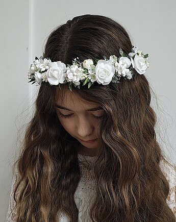 Wianek komunijny dla dziewczynki biel zieleń, Petite Dame