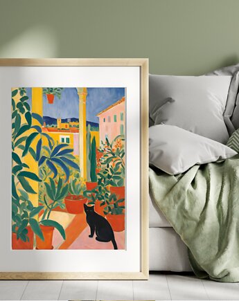 PLAKAT  czarny kot, Matisse obraz, kolorowa dekoracja ścienna, black dot studio