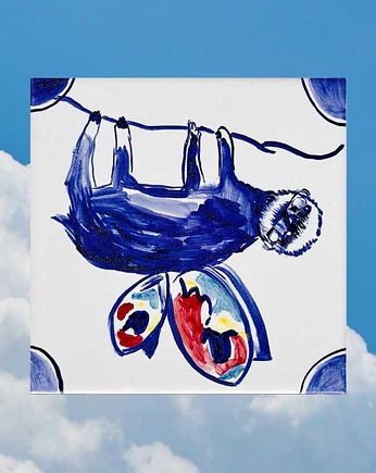 "Nic nie musisz" - Podkładka pod kubek z leniwcem na kafelku ręcznie malowanym, azulkafelki
