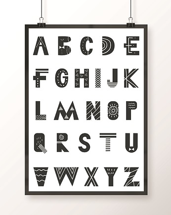 Plakat ALFABET literki czrno-białe, OSOBY - Prezent dla dziecka