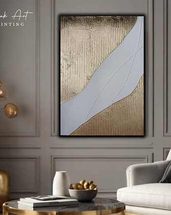 ZŁOTO Abstrakcyjny obraz strukturalny ze złotem, ręcznie malowany, 70x50 cm, Anna Jatczak Art