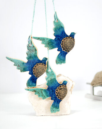 Turkusowe ptaki w locie - ceramiczne ozdoby wielkanocne, 10FingersArt